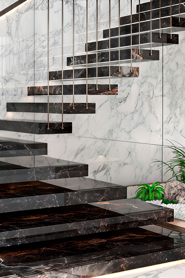 piedra sinterizada para escalera negro